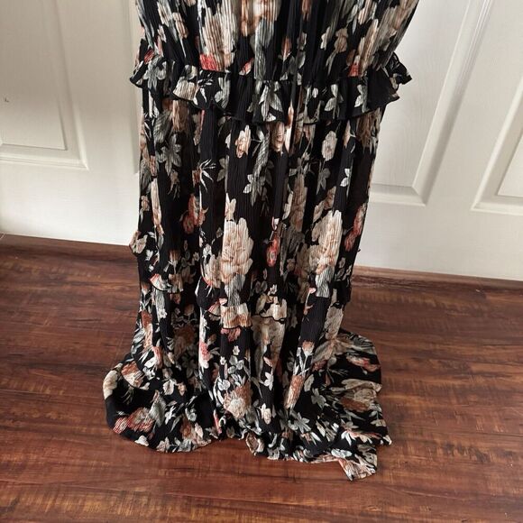 Floral Ribbed Maxi Dress Womens Small Tiered Ruffle Boho Chic Cottagecore Flowy - Picture 3 of 13